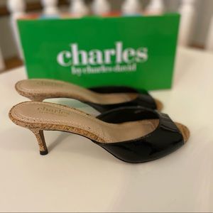 BRAND NEW Charles by Charles David Black Patent Leather Sandal Heel. Size 7.5